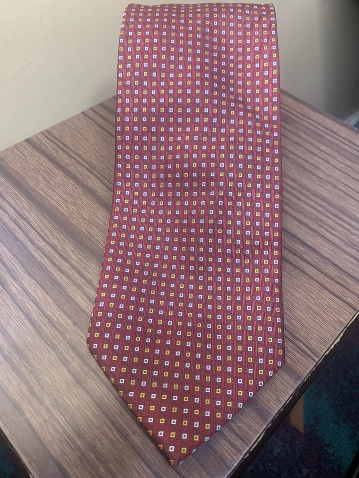 Corbata geométrica PURA SETA para hombre clásica de diseñador 100 % seda borgoña ITALIA Foto 3 de 4