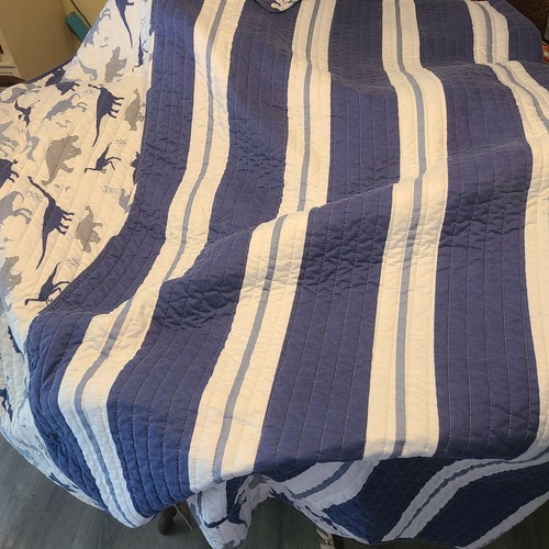 Dinosaur Twin Size Quilted Blanket Blue Reversible EUC - Picture 5 of 7