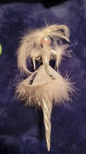 Ballerina Icicle Feathers Glass Christmas Ornament De Carlini Italian Showgirl