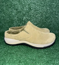 LL Bean Slip On Shoes Womens 8 Green Mule Clogs Suede Sherpa Lined Comfort Slide