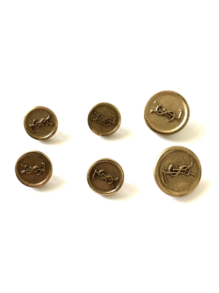 6 Yves Saint Laurent YSL VTG 70s Logo Brass Tarnished Replacement Buttons Blazer - Image 4 of 4