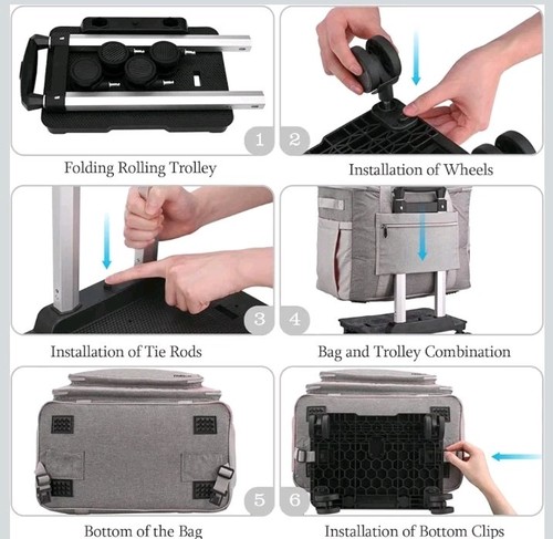 NEUE Rolltasche mit abnehmbarem Dolly Multifunktionale Roll-Aktentasche, grau - Bild 5 von 7