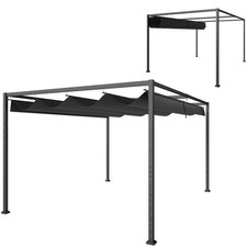 Outsunny Pergola Gazebo 3x2.1 m con Tettuccio Retrattile in Metallo Nero