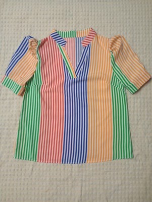 fruit stripe gum zebra Like Rainbow Stripe Woman's Short Sleeve Blouse Shirt 