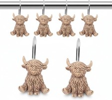 Highland Cow Cattle Shower Curtain Hooks, 12 Pack Resin Cow Bathroom Decor