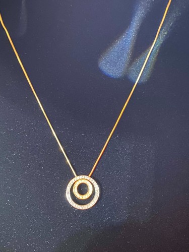 Effy Designer Solid 14K Two-Tone Gold Diamond Double Circle Pendant 20"