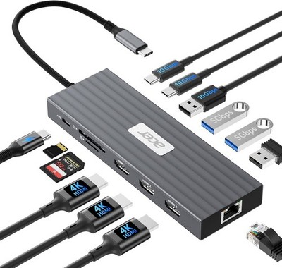 Acer USB C Dockingstation Triple Display 3 HDMI 4K 100W PD 1Gbps Ethernet SD