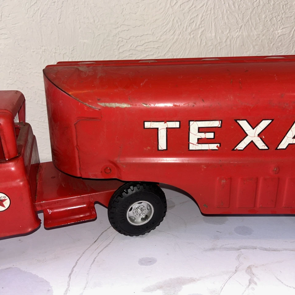 VTG Buddy L Texaco Tanker Truck Toy Pressed Steel Red 1950s - Image 3 of 4