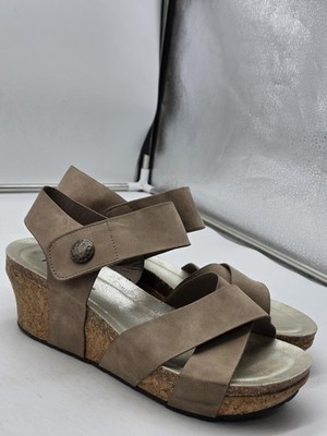 Pierre Dumas Sandals Womens Size 11 Taupe Cork Wedge Strappy Slingback Comfort