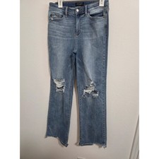Judy Blue Womens High Rise Straight Fit Distressed Jeans Medium Wash Size 9 29