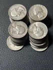 US Coins Forty 90% Silver 1954-1964 Washington Quarters. Circulated