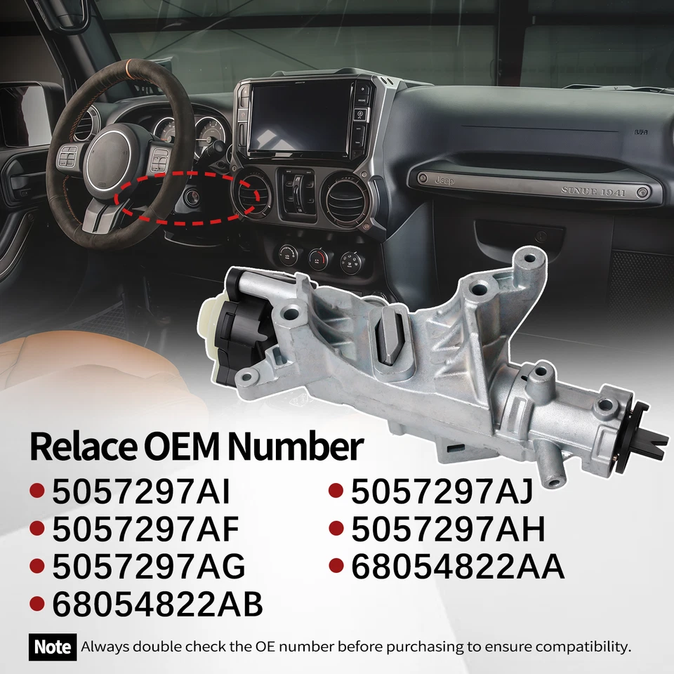 Carcasa de cilindro de bloqueo de encendido 68054822AB para Jeep Wrangler para Chrysler 200 Foto 3 de 4