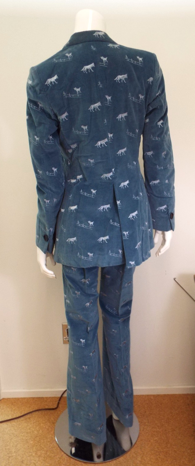 Vintage 1970s De Noyer Blue Cotton Velvet Pant Suit 38 Wolf Lamb James Borynack