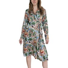 ZARA STUDIO PRINTED PLEATED SHIRT DRESS Midi BOWS Ties SS18 SIZE L 12 14 Special
