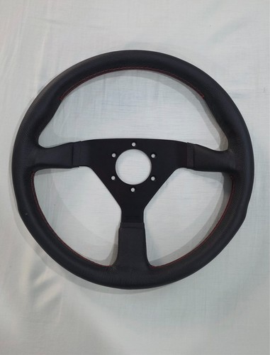 Authentic MOMO Montecarlo 350mm Steering Wheel Black Leather with Red Stitching - Picture 2 of 4