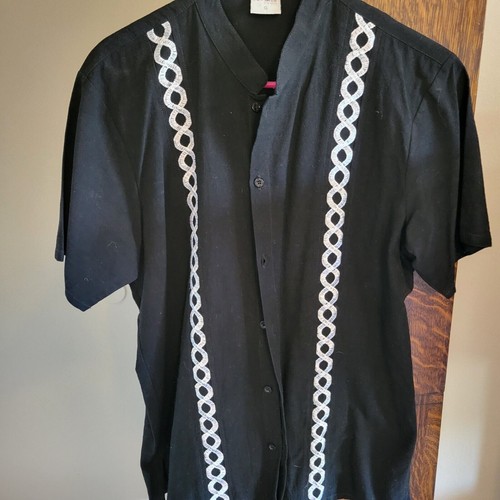 Tamami si ti vista Men's Black with White Embroidered Strip Shirt Size S - Picture 1 of 6