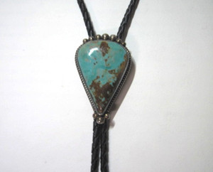 Native American Vintage Sterling Silver and Turquoise Bolo Tie Signed R F