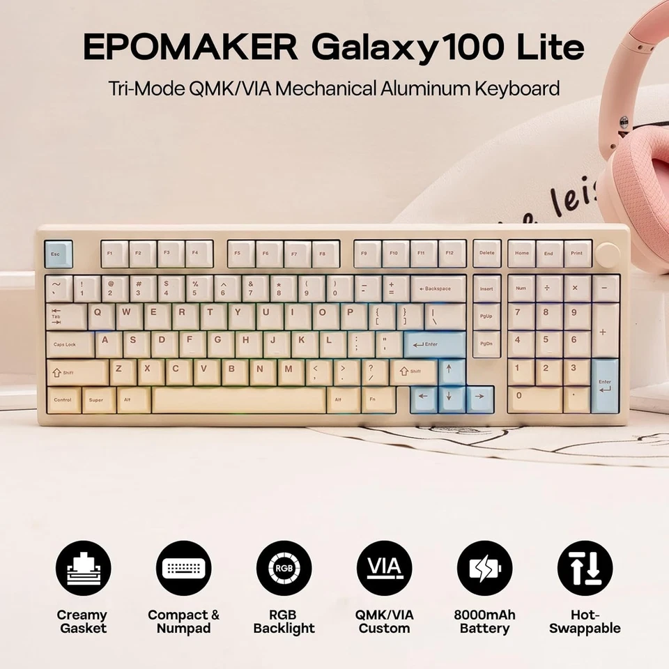 EPOMAKER Galaxy100 Lite Gaming Keyboard, Aluminum Mechanical Keyboard, Creamy WH - Image 2 of 4