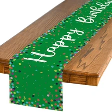  Polka Dot Happy Birthday Table Runner, Seasonal 13" x 72", Table Runner Green
