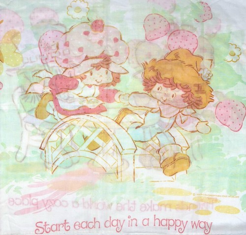 VTG 80s STRAWBERRY SHORTCAKE Twin Sheet Set Flat Fitted & Case American Greeting - Picture 7 of 13