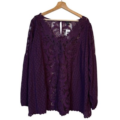 Torrid Lace Mix Long Sleeve Blouse Size 3X Purple Winter Bloom Whimsygoth NWT