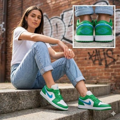 Nike Air Jordan 1 Low Womens Lucky Green Aquatone Shoes Sz 10 DC0774-304 Leather