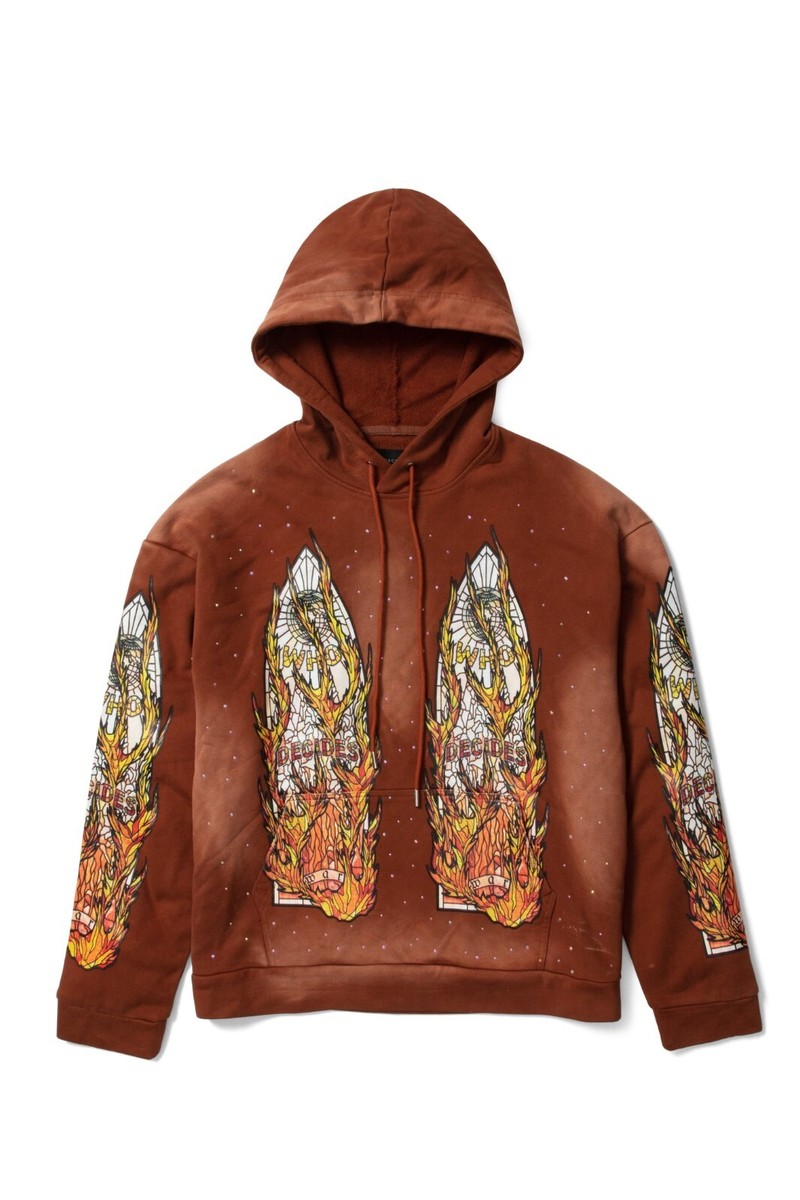 トップス WHO DECIDES WAR hoodie Who Decides War Flame Glass Embellished Hooded Sweatshirt In