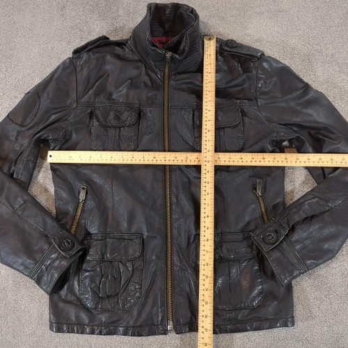 Superdry Real Leather Jacket Mens Large Black Brad Coat Motorcycle Biker Bomber - Picture 5 of 14