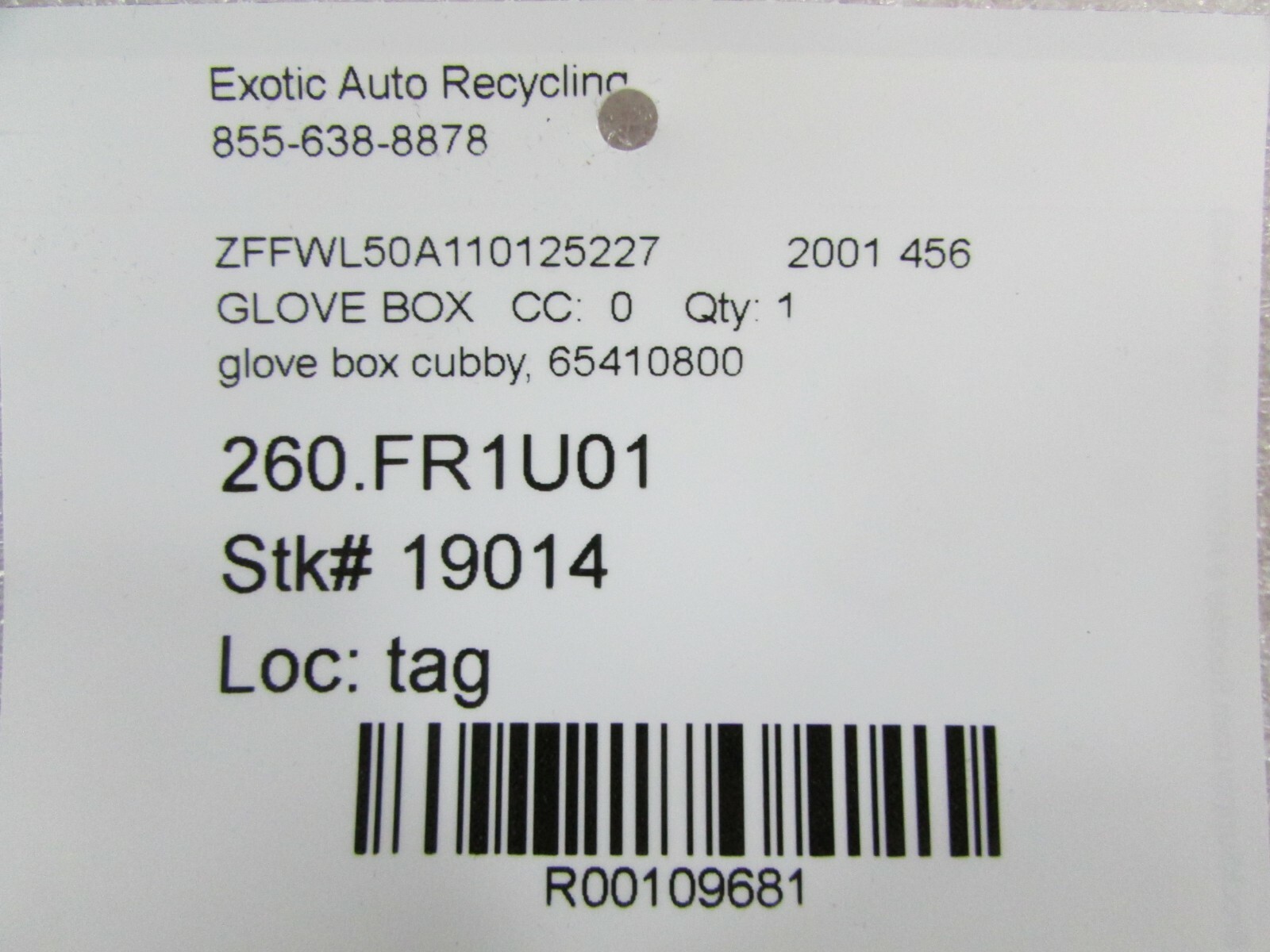 Ferrari 456, Glove Box Cubby, Used, P/N 65410800