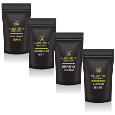 4x150g Rub Gewürz Pulled Pork Magic Dust Tennessee Memphis Carolina Probierset
