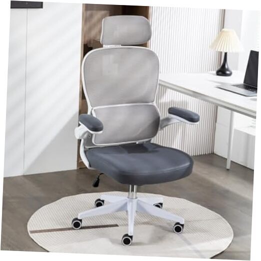 Home Office Chair High Back Computer Desk Chair Ergonomic Task Large White Gray