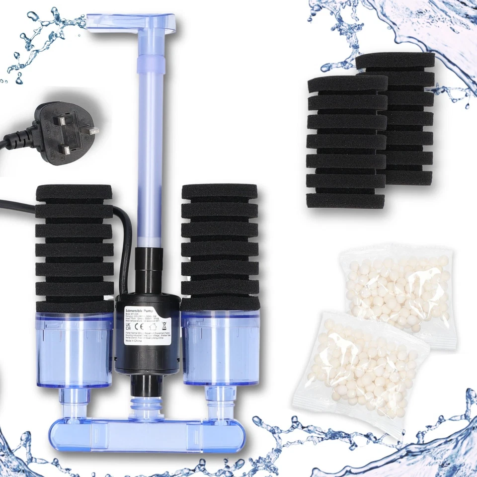 FINEST-FILTERS Aquarium Doppelschwammfilter mit eingebauter Pumpe Bio Media Aquarium Filter