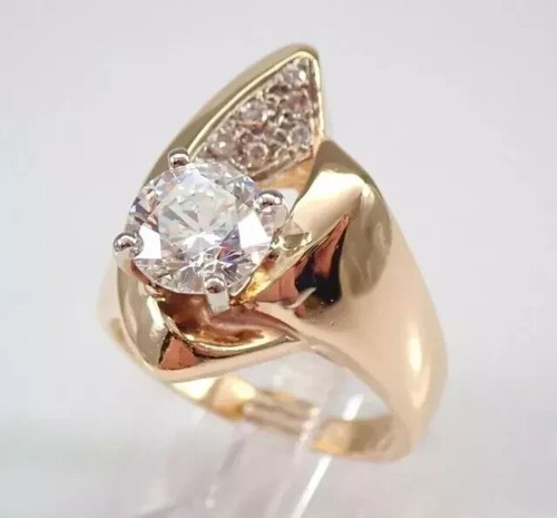 2Ct Round Cut Lab-Created Diamond Engagement Wedding Ring 14K Yellow Gold Finish - Picture 2 of 5