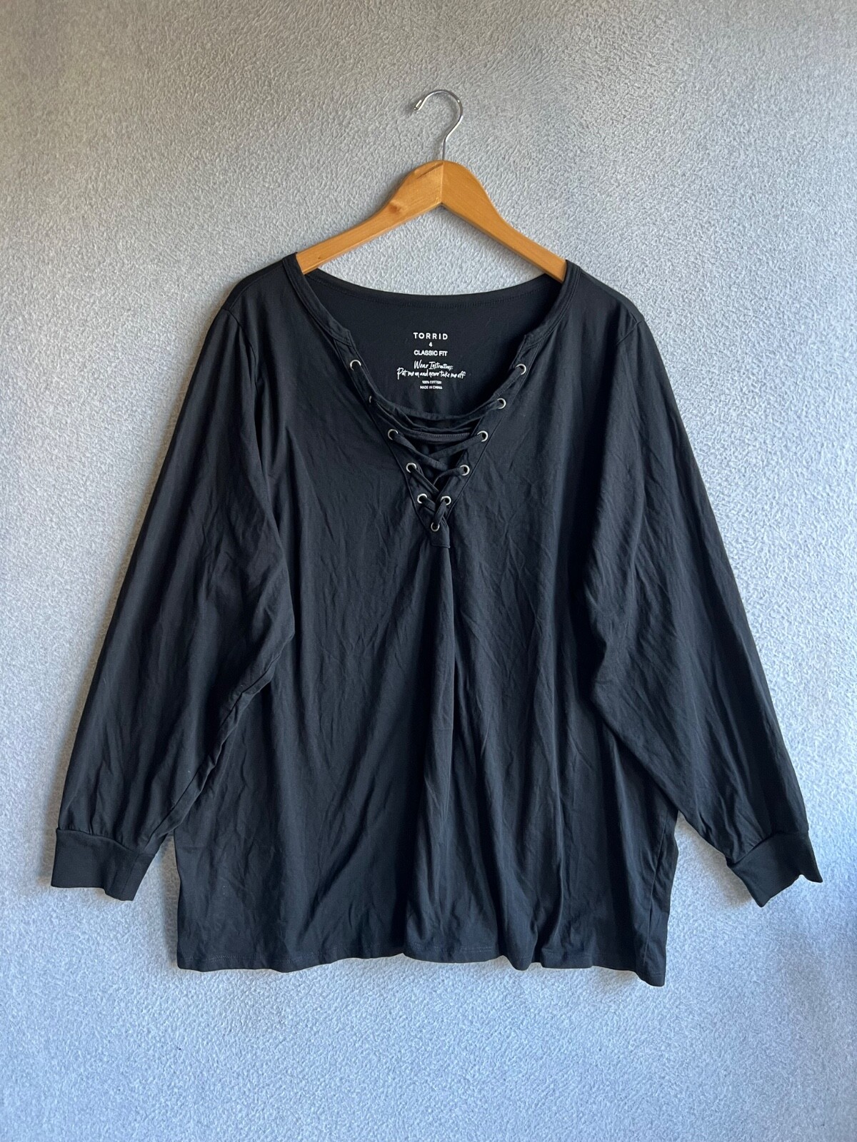 Torrid Plus Size 4X Black Jersey Long Sleeve Lace-Up Top
