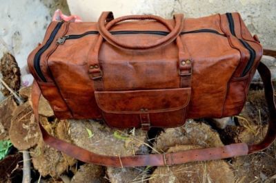 60cm Large Vintage Look Real Leather Tote Luggage Bag Travel Bag Duffle Gym Bag