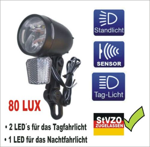 80 Lux Fahrrad Beleuchtung Fahrradlicht Fahrradlampe Dynamo Nabendynamo StVZO  - Bild 1 von 1