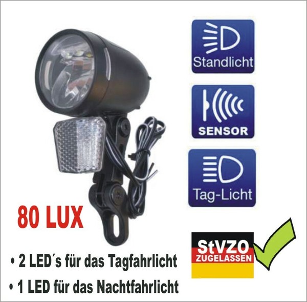 80 Lux Fahrradlicht Beleuchtung Scheinwerfer Dynamo Nabendynamo Licht Mit Sensor-image