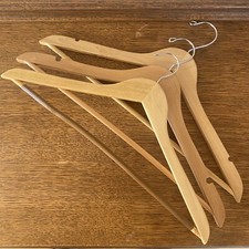 Three 17" Vintage Wooden Clothes Hangers For Pants Dresses Tops GUC
