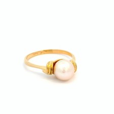 Ladies Ring, Gold Ring with Pearl Yellow Gold 750 18 KT Size 57