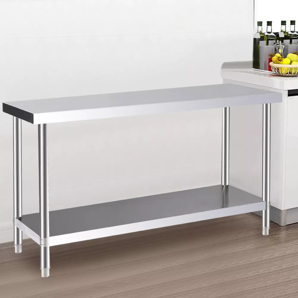5FT Commercial Catering Stainless Steel Prep Table Work Bench Kitchen Top 2 Tier