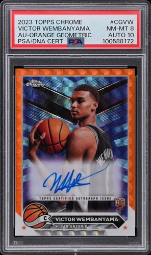 2023-24 Topps Chrome Victor Wembanyama RC Orange Refractor Auto /25 PSA8/10 POP1