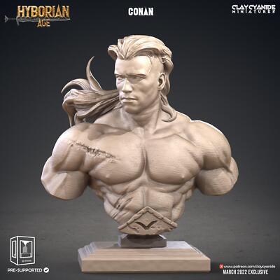 3D Printed Clay Cyanide Conan Bust Hyborean Age Ragnarok D&D