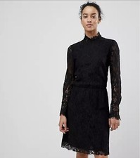 NWT SEE U SOON ASOS Dress Women's High Neck Black Lace Long Sleeve Sz 1 SMALL