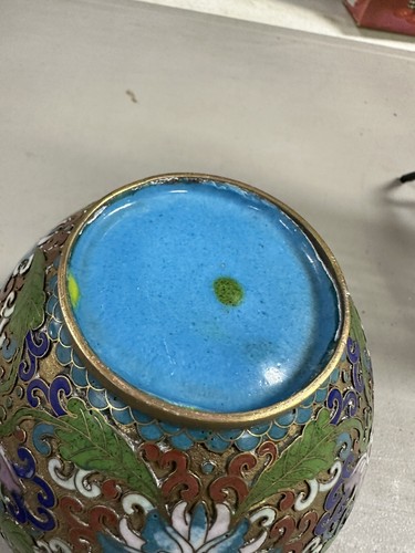 Chinese Raised Wire Cloisonne Enamel on Brass Ginger Jar Vase Floral... - Picture 15 of 16