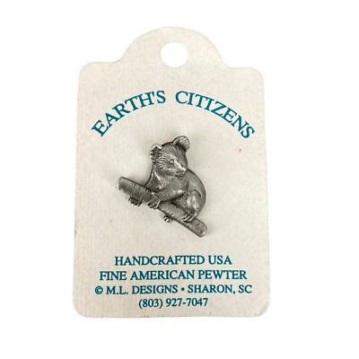 RARE Earth's Citizens Pewter KOALA Pin A113 Pinback, NEW Old Stock