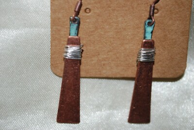 Copper Stick Boho Dangle Earrings Silver Wire  Metal