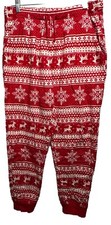 Old Navy Flannel Jogger SZ M Lounge PJ Pants Red Fair Isle Holiday Reindeer