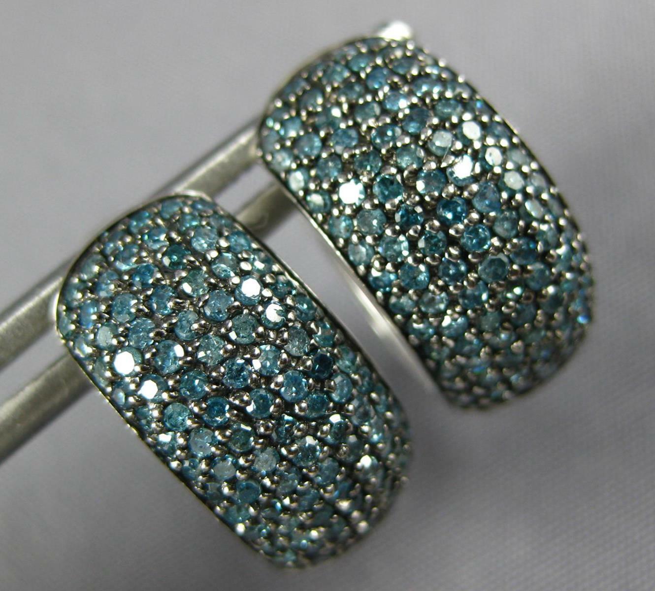 AMPI ORECCHINI PENDENTI HUGGIE ORO BIANCO 14KT DIAMANTE BLU 1 0CT MULTI FILA #27009