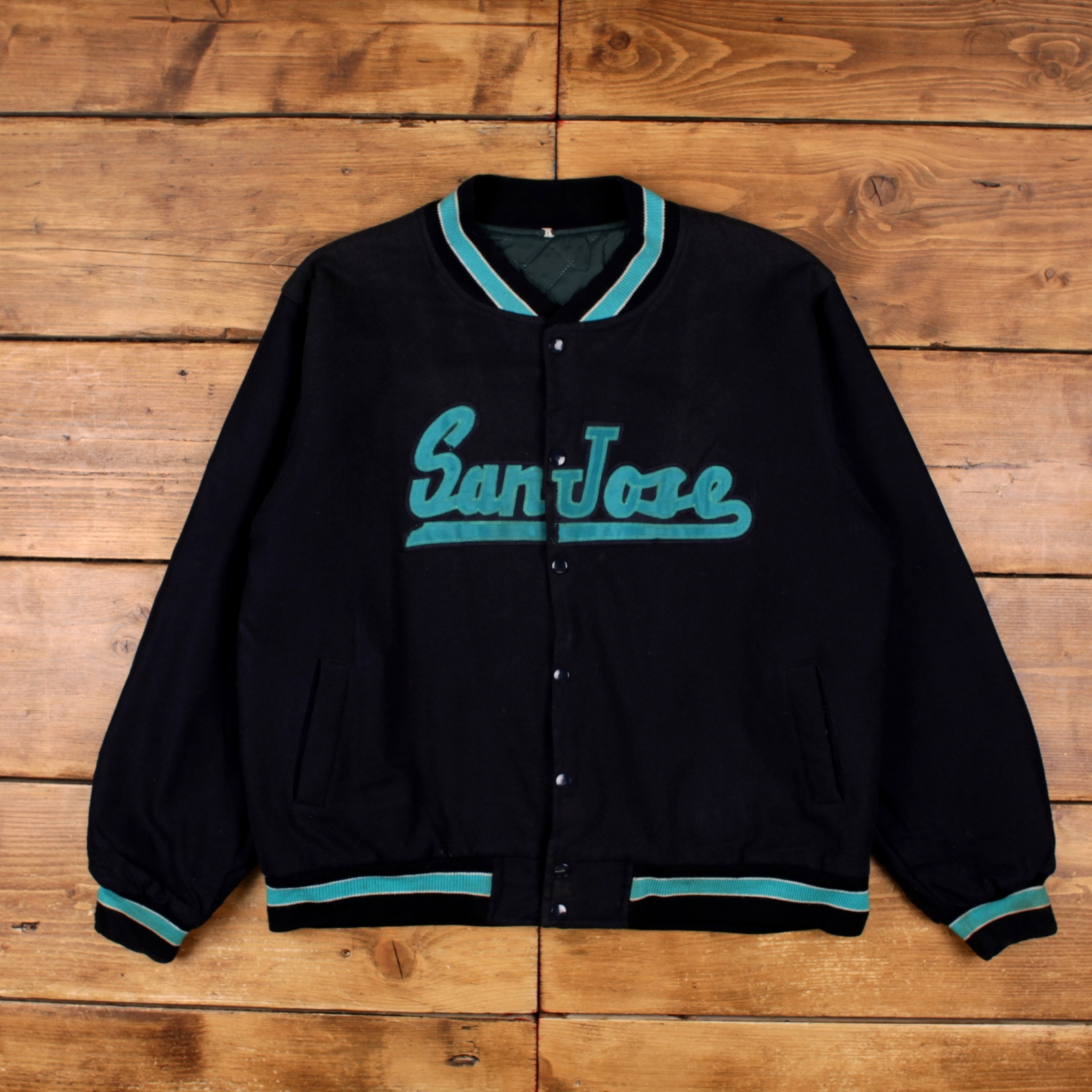 Vintage 80s Blue San Jose Varsity Bomber Jacket Size L-image