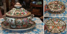 CHINESE ROSE MEDALLION TUREEN W UNDER PLATTER NICE COLOR -STAPLED PLATTER C 1830